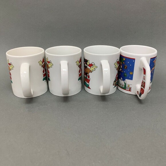 Sanyei Coffee Cups Christmas Santa Claus Reindeer Multicolor 3 3/4" Lot of 4 - Picture 7 of 10